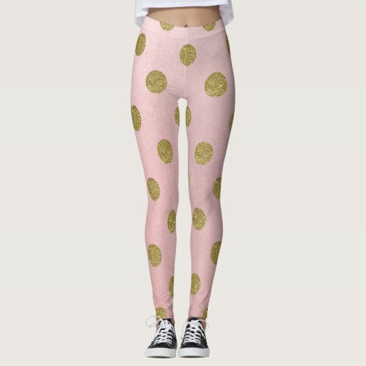 Zacht Roos roze goud glitter gellam polak dots Leggings (Voorkant)