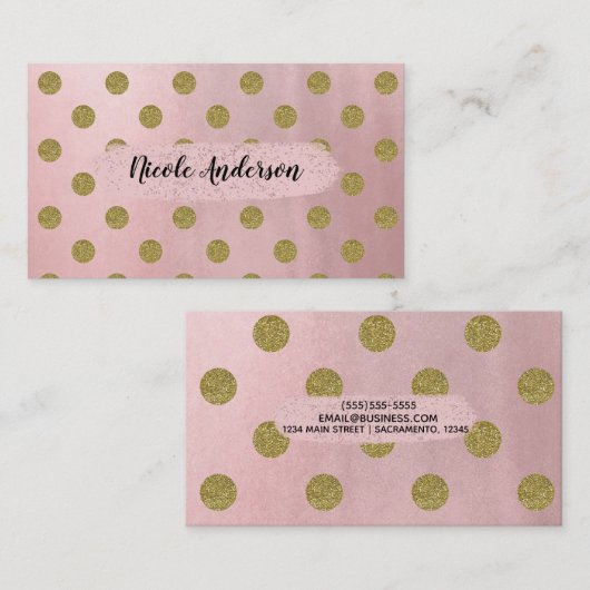 Zacht Roos roze goud glitter gellam polak dots Visitekaartje (Voorkant / Achterkant)