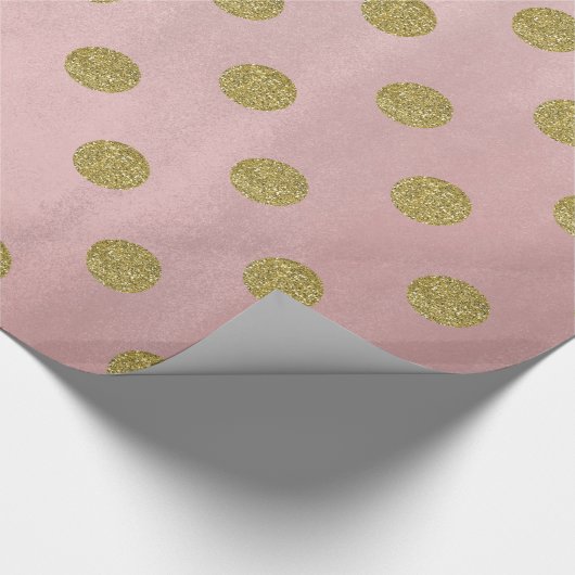 Zacht Roos Roze Gouden Glitter Glam Polka Dots Par Cadeaupapier (Hoek)