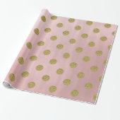 Zacht Roos Roze Gouden Glitter Glam Polka Dots Par Cadeaupapier (Uitgerold)