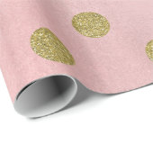 Zacht Roos Roze Gouden Glitter Glam Polka Dots Par Cadeaupapier (Rol Hoek)