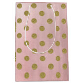 Zacht Roos Roze Gouden Glitter Glam Polka Dots Par Medium Cadeauzakje (Voorkant)