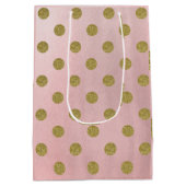 Zacht Roos Roze Gouden Glitter Glam Polka Dots Par Medium Cadeauzakje (Achterkant)