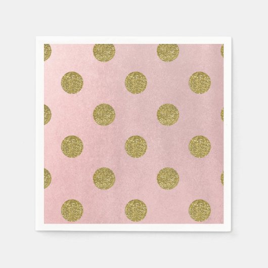 Zacht Roos Roze Gouden Glitter Glam Polka Dots Par Servetten (Voorkant)