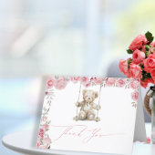 Zacht Roos Teddy Bear Baby Girl Bedankkaart