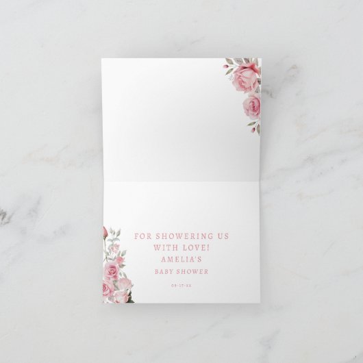 Zacht Roos Teddy Bear Baby Girl Bedankkaart (Binnen)