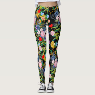 Zacht roos zwart veld rozen leggings