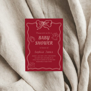 Zacht Roze Baby shower met Baby Iconen & Bow Lijst Kaart