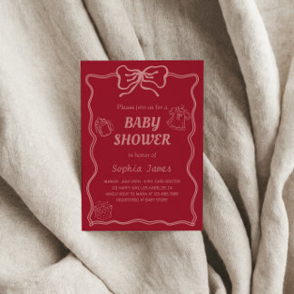 Zacht Roze Baby shower met Baby Iconen & Bow Lijst Kaart