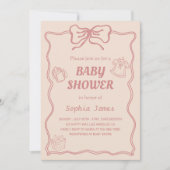 Zacht Roze Baby shower met Baby Iconen & Bow Lijst Kaart (Voorkant)