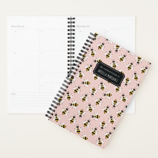 Zacht Roze Bijenpatroon Aangepaste Naam Planner (Display)