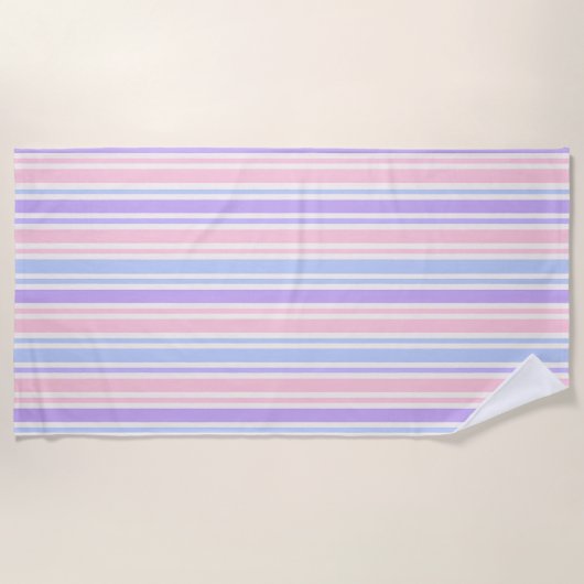 Zacht roze, blauw en Paarse zomerstrepen Strandlaken (Voorkant)