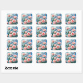 Zacht Roze Bloem Blauwe Vlinder Vierkante Sticker (Vel)