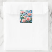 Zacht Roze Bloem Blauwe Vlinder Vierkante Sticker (Tas)