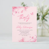 Zacht roze bloem waterverf 30e verjaardag kaart (Staand voorkant)