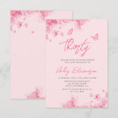 Zacht roze bloem waterverf 30e verjaardag kaart (Voorkant / Achterkant)