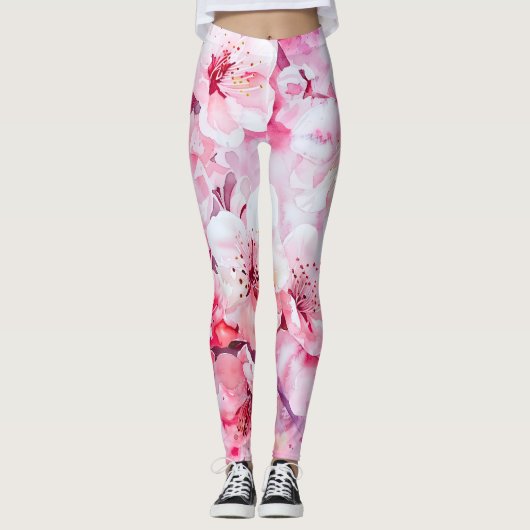 zacht roze bloemblaadje leggings (Voorkant)