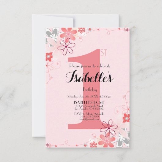  Zacht Roze Bloemen 1e VERJAARDAG Kaart (Voorkant)