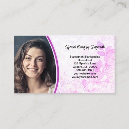 Zacht Roze Bloemen Achtergrond Aangepaste Foto QR  Visitekaartje (Voorkant)