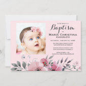 Zacht Roze Bloemen Dopen Elegant Kaart (Voorkant)