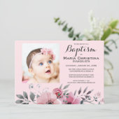 Zacht Roze Bloemen Dopen Elegant Kaart (Staand voorkant)