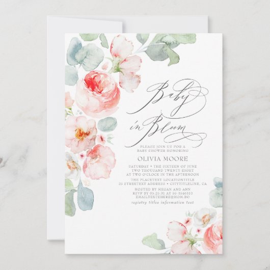 Zacht roze bloemen Elegant Boho Girl Baby shower Kaart (Voorkant)