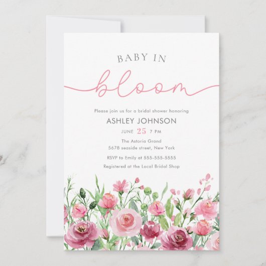 Zacht roze bloemen Elegant Boho Girl Baby shower Kaart (Voorkant)