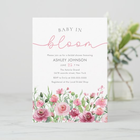Zacht roze bloemen Elegant Boho Girl Baby shower Kaart (Staand voorkant)