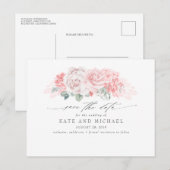 Zacht Roze Bloemen Elegant Save the Date Briefkaart (Voorkant / Achterkant)