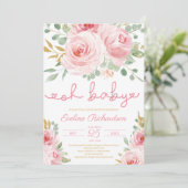 Zacht roze bloemen en goud glitter oh baby shower kaart (Staand voorkant)