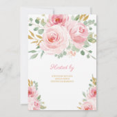 Zacht roze bloemen en goud glitter oh baby shower kaart (Achterkant)