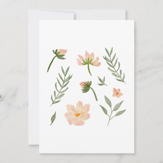 Zacht roze bloemen en groene elementen kaart (Voorkant)