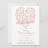 Zacht Roze Bloemen Hart Bruids Douche Uitnodiging (Voorkant)