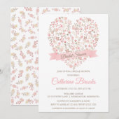 Zacht Roze Bloemen Hart Bruids Douche Uitnodiging (Voorkant / Achterkant)
