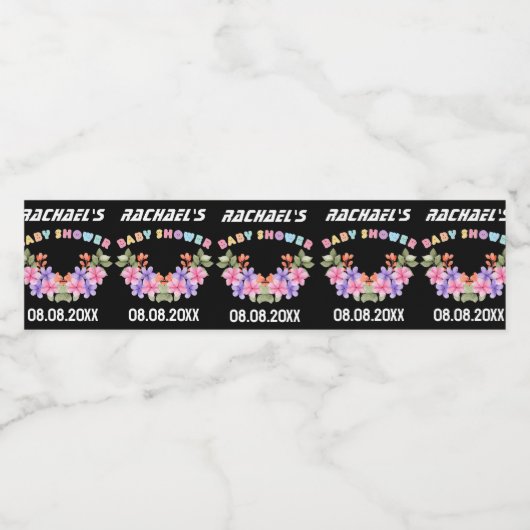 Zacht Roze Bloemen Meisje Baby shower Waterfles Etiket (Enkel label)