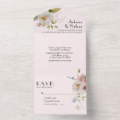 Zacht Roze Bloemen Meisje Bruiloft All In One Uitnodiging (Binnen)