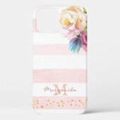Zacht Roze Bloemen Meisje Monogram Case-Mate iPhone Case (Achterkant)