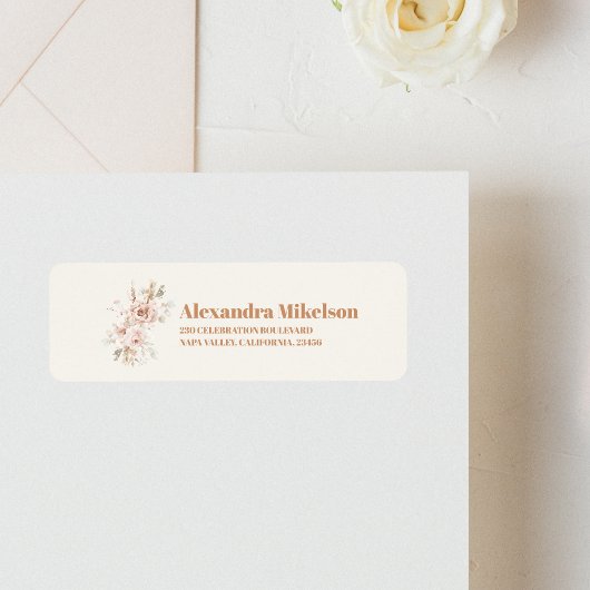 Zacht Roze Bloemen Pampas Grass Vrijgezellenfeest Etiket