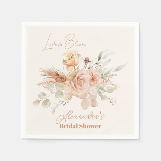 Zacht Roze Bloemen Pampas Grass Vrijgezellenfeest Servet (Voorkant)
