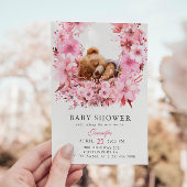 Zacht Roze Bloemen Slaapteddybeer Baby shower Kaart