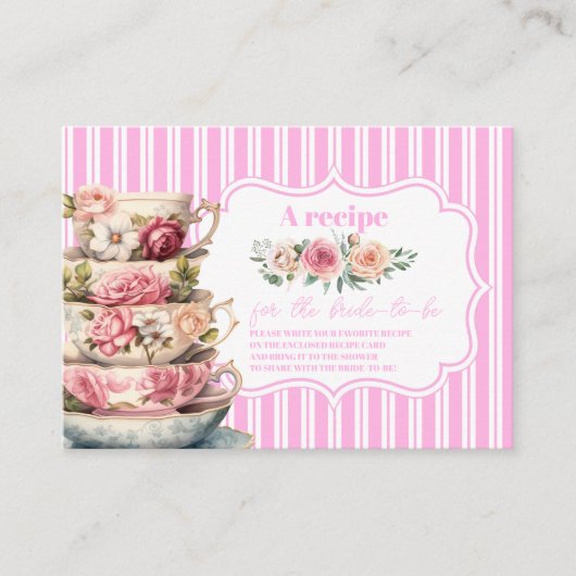 Zacht Roze Bloemen Thee Vrijgezellenfeest Recept Informatiekaartje (Voorkant)