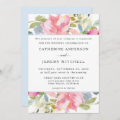 Zacht Roze Bloemen Waterverf Bruiloft Kaart (Voorkant / Achterkant)