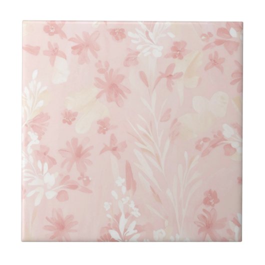 Zacht Roze Bloemen Waterverf Patroon Tegeltje (Voorkant)