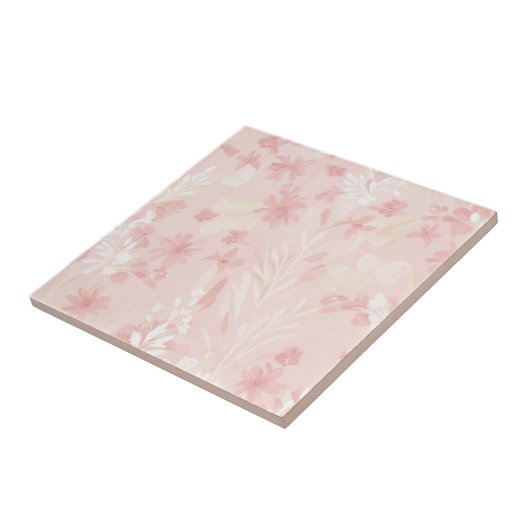 Zacht Roze Bloemen Waterverf Patroon Tegeltje (Zijkant)