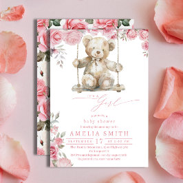 Zacht Roze Bloemen Waterverf Teddy Meisje Baby sho Kaart