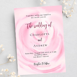 Zacht roze bloemenbruiloft roos uitnodiging briefkaart