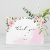 Zacht roze bloemengroen eucalyptus romantisch boho bedankkaart (Staand voorkant)