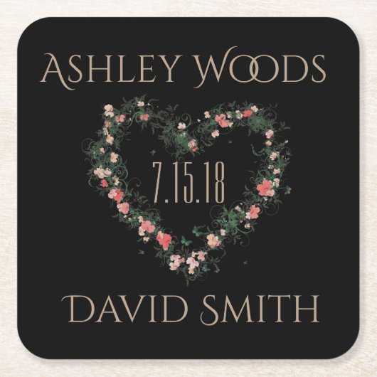 Zacht roze bloemenhart Save the Date Onderzetter (Voorkant)