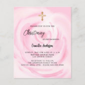 Zacht roze bloemenmeisje budget doopuitnodiging (Voorkant)