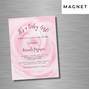Zacht roze bloemenmeisje luxe baby shower magnetische uitnodiging